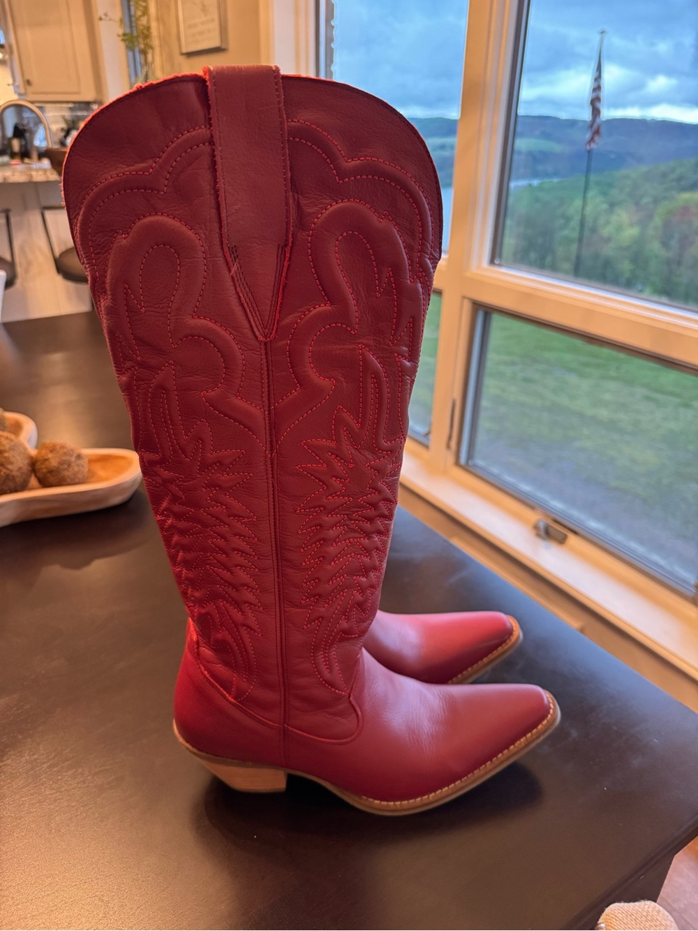 DINGO Red Raisin Kane Knee Hi Western Cowboy Boots 17inch tall. Hard to Find - Picture 4 of 13